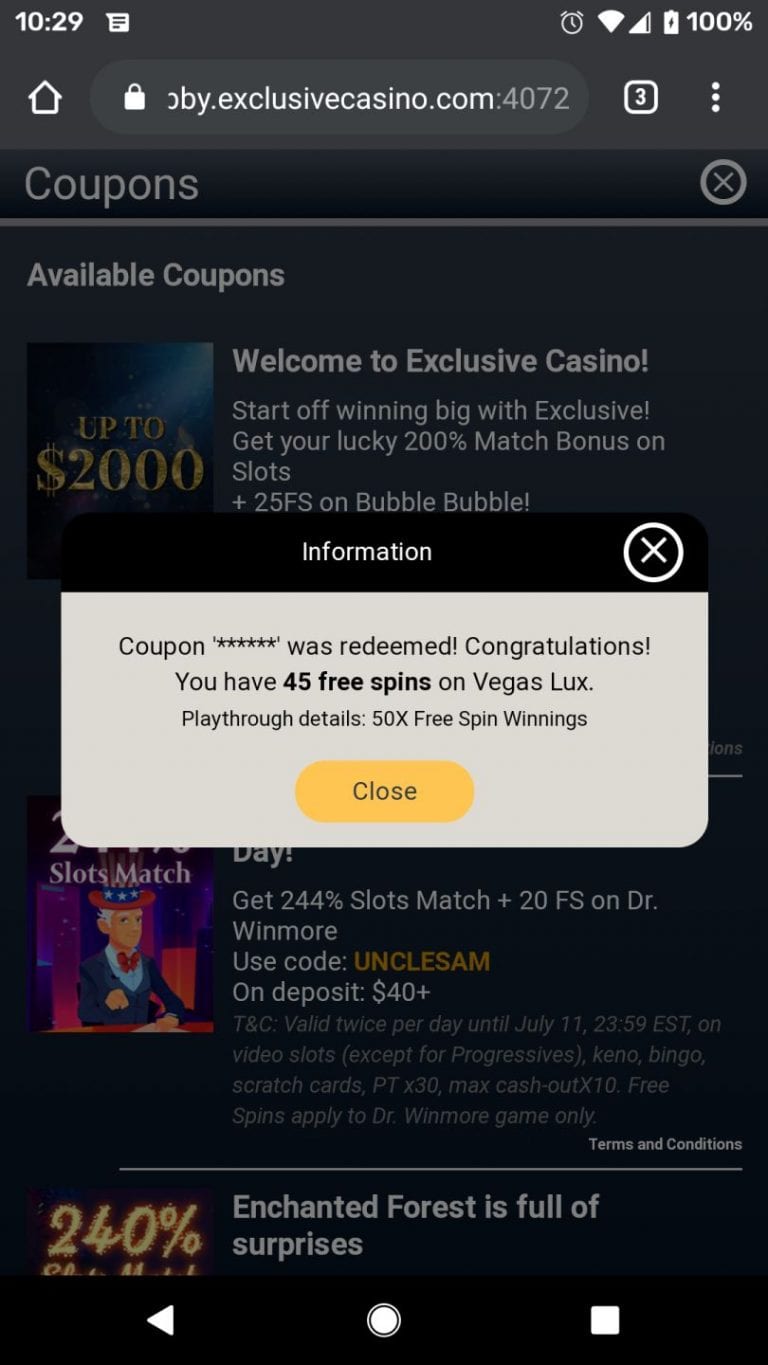 live casino bonus codes